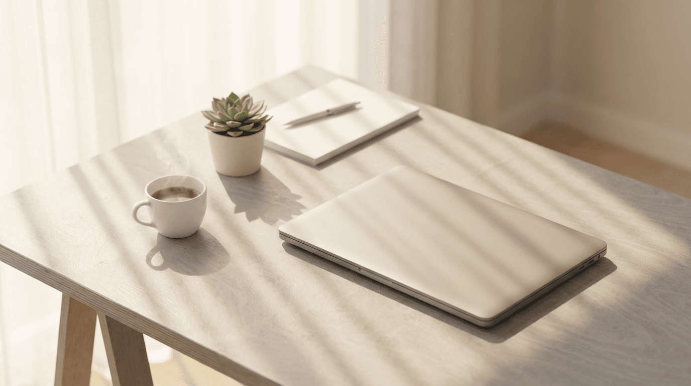 Professional working at desk with laptop and notes
